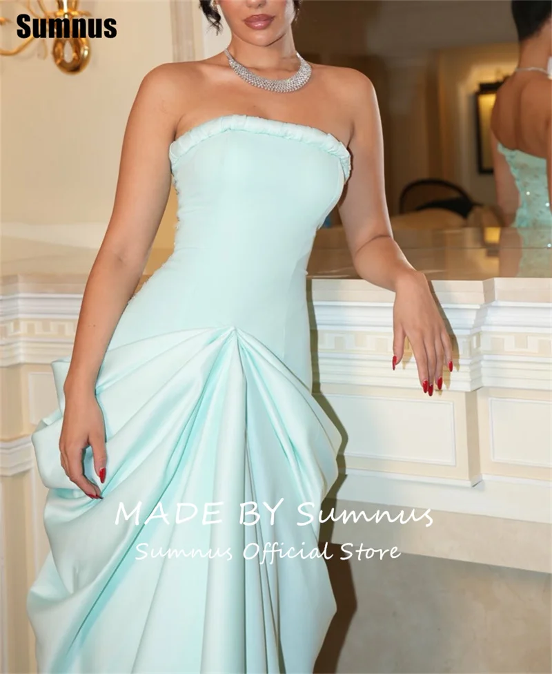 Sumnus Elegant Mintgroen Zeemeermin Galajurken Strapless Plooien Kralen Formele Jurken Gala فسات Mohamedة Op maat