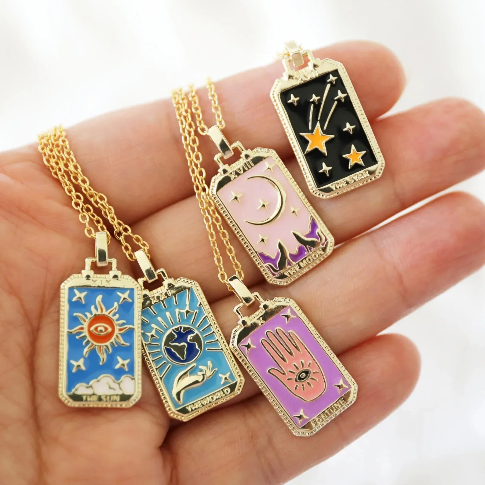 New Tarot Necklace Star Moon Sun World Design Pendant Clavicle Chain For Women Stainless Steel Tarnish Free Jewelry Gifts