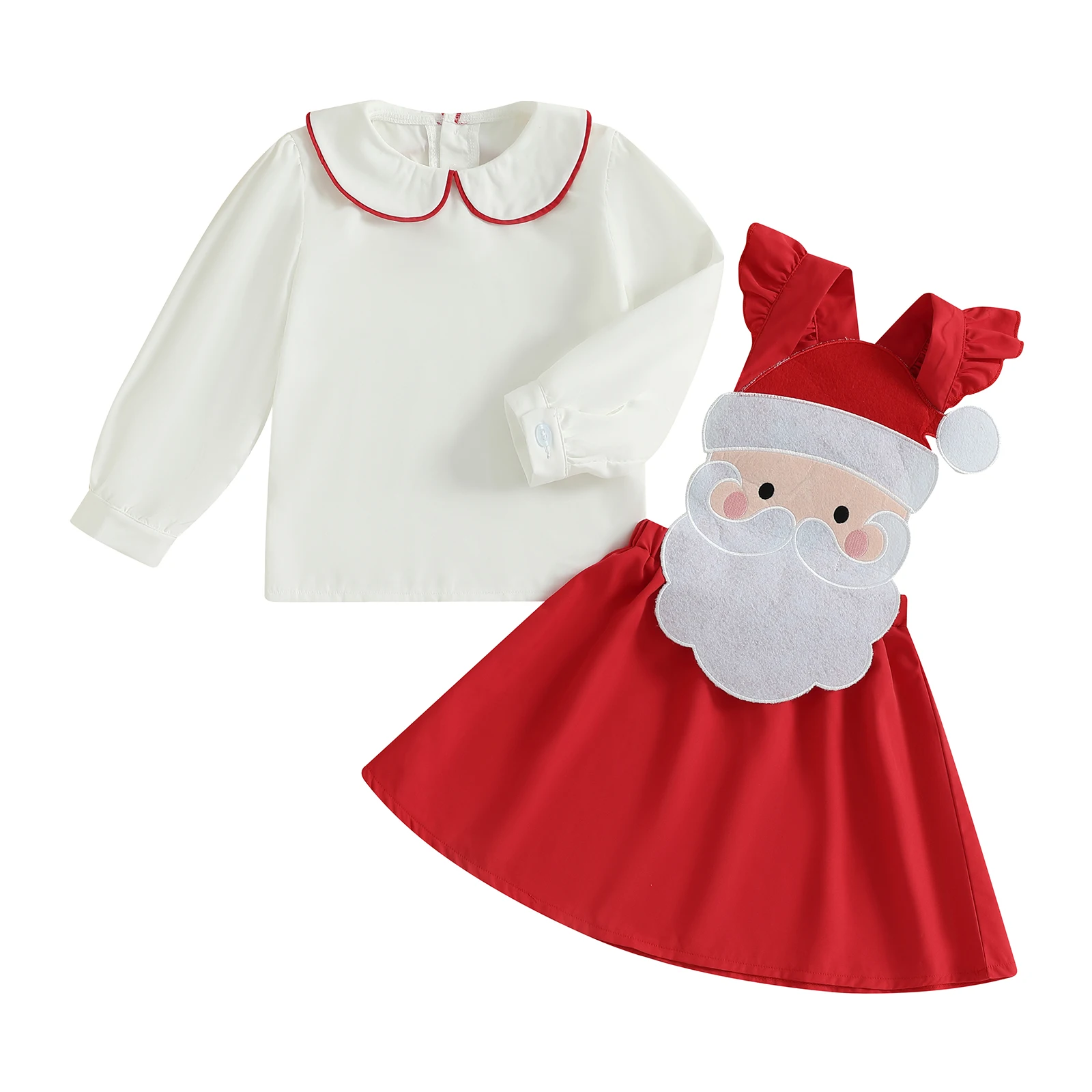 أطفال فتاة ملابس عيد الميلاد دمية طوق كم طويل بلايز الكرتون سانتا كلوز التصحيح الحمالة التنانير 2 قطعة مجموعة الملابس #1