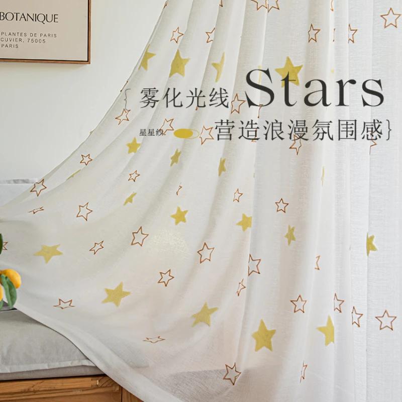 2024 New White Embroidered Embroidery Curtain Star Blackout Fantasy Curtains Translucent Impenetrable Balcony Bay Window Drapes