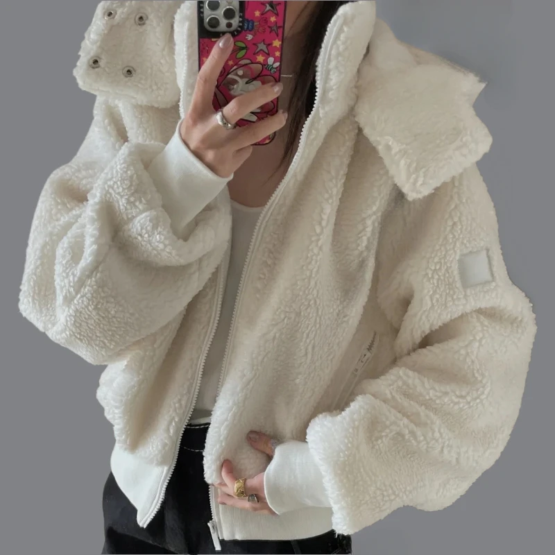 

2025 New Yoga Hooded Coat Foxy Lamb Plush Warm Cycling Jacket Collar Winter Blazer Relaxed Fit Sweater Full Zip Sweatshirts