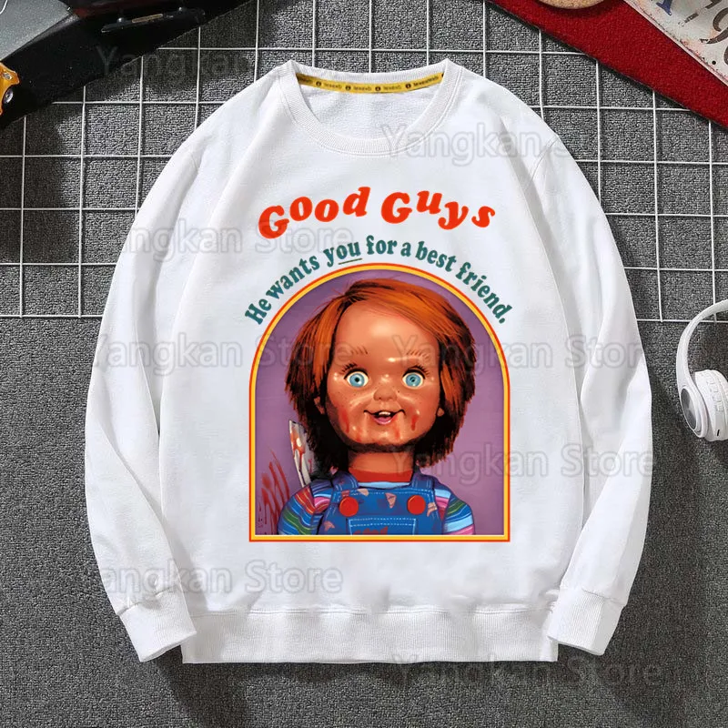 

Chucky Good Guys Child's Play Men Hoodie Autumn Hip Hop Men Pullover Sweatshirts Hoodies Mens White Color Male