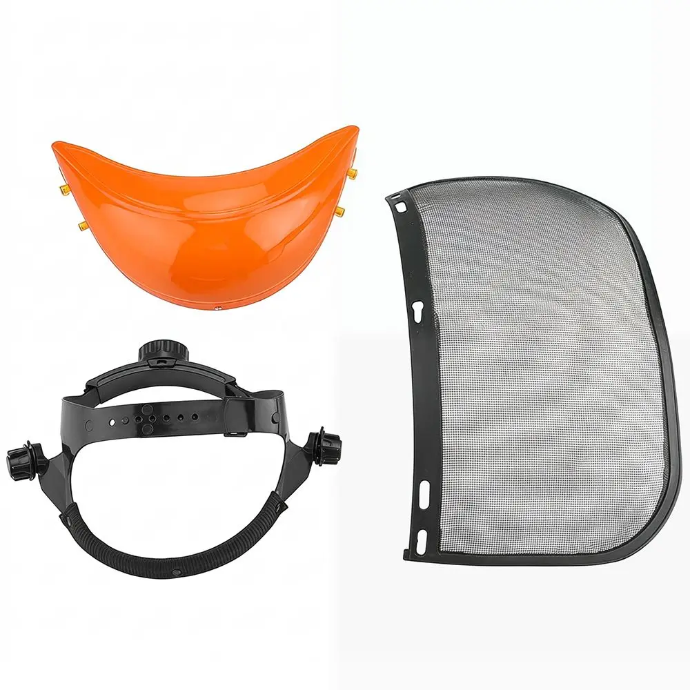 

Durable Universal Safety Helmet Hat ABS+Iron Orange Mesh Mower Helmet Adjustable Headgear Full Protection Full Face Mesh Visor