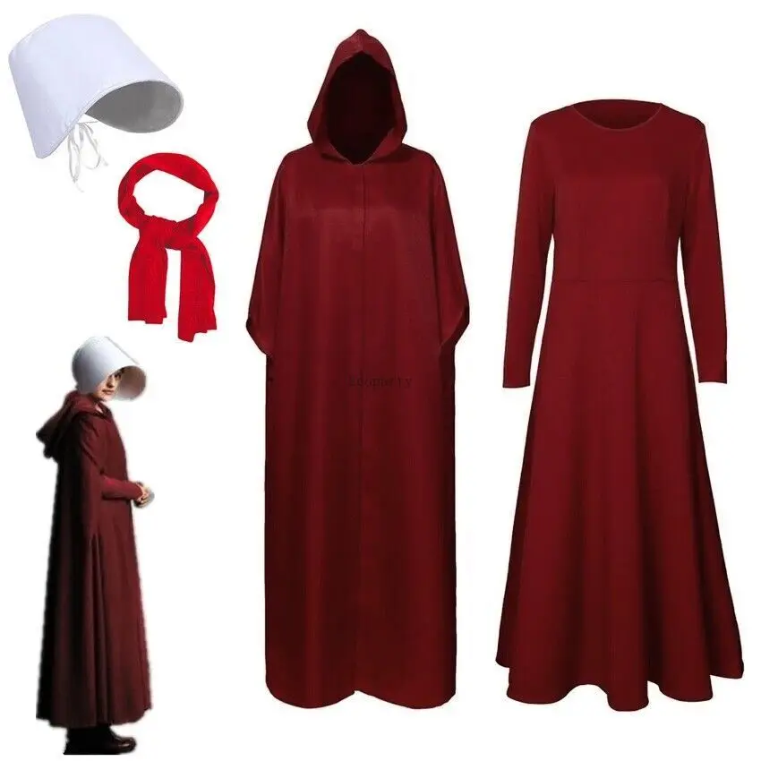 Womens The Handmaids Tale Cosplay Costume Red Cloak Robe Halloween Fancy Dress school girl cosplay old lady stage costumes