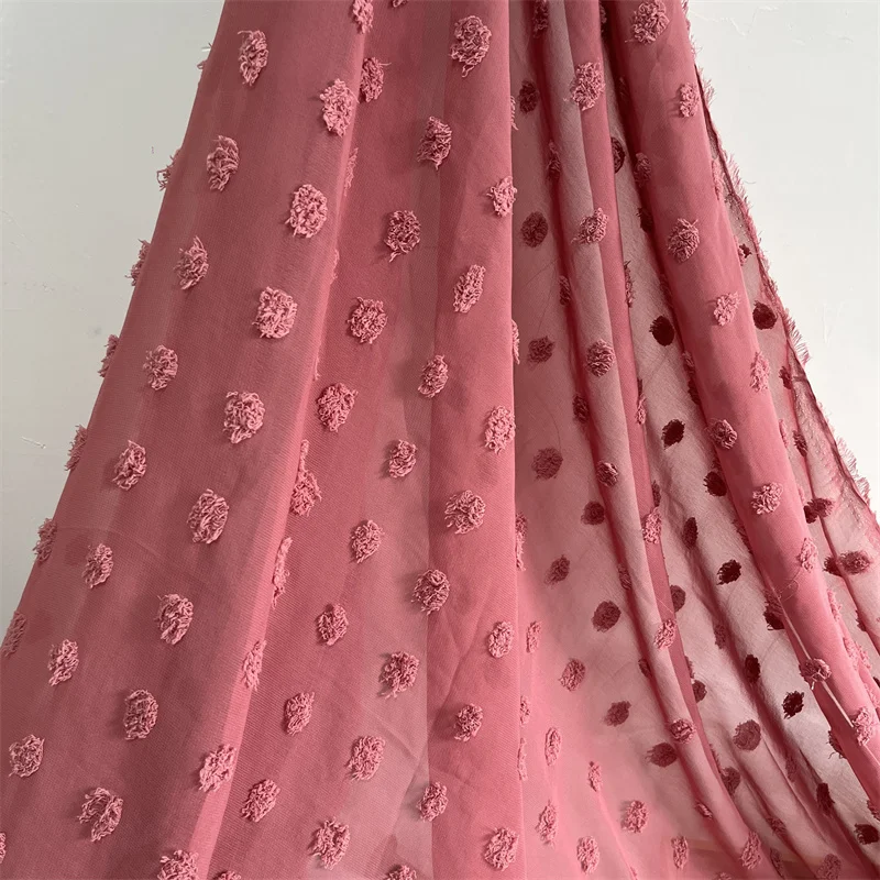 1 yard Soft chiffon Fabric with Flocked dots Drapery Chiffon light weight fabric For Women blouse Costume Sleeves design