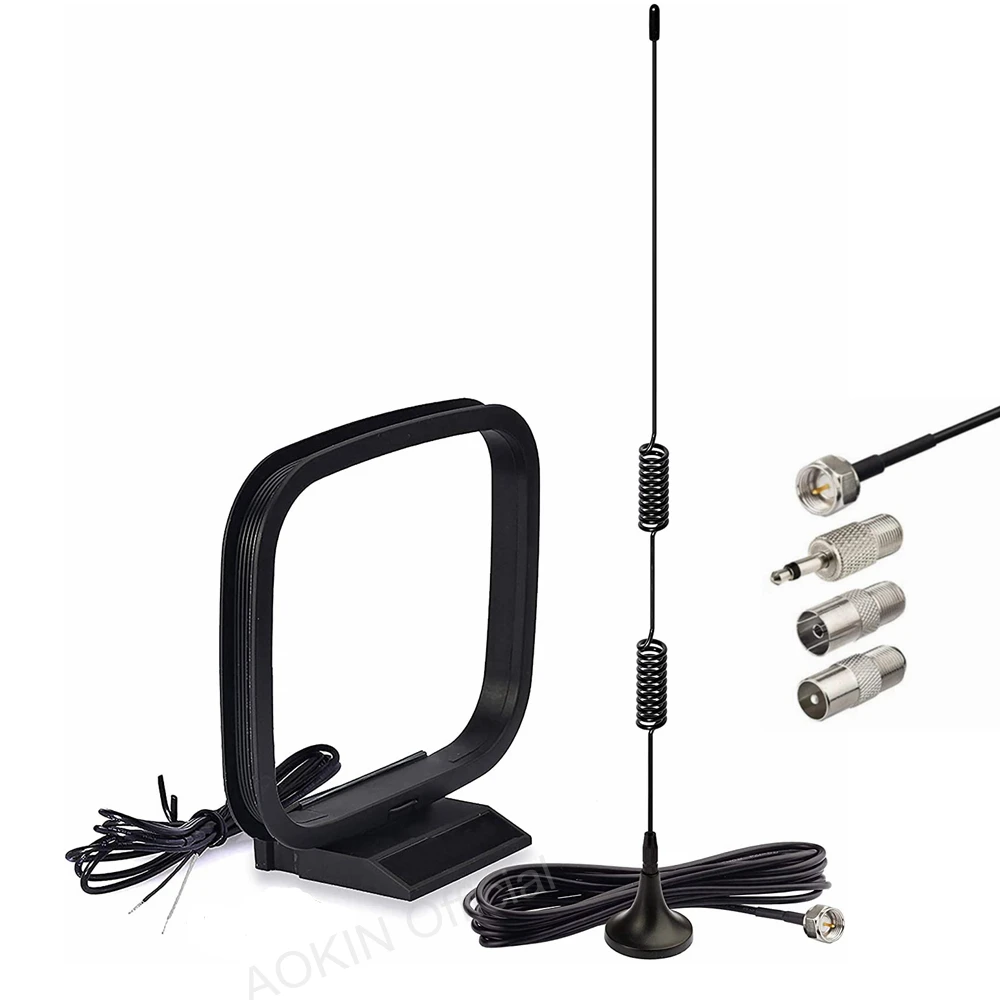 

Magnetic Base FM Radio Antenna and AM Loop Antenna for Indoor Digital HD Radio FM Bluetooth Home Stereo Receiver Audio Video