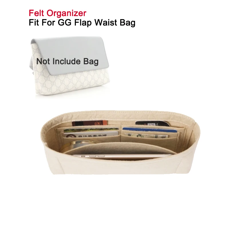 Insert Organizer Fit For GUCI Flap Waist Bag GG Coated Canvas and Leather , Felt Inner Pouch Liner With Card Holder Phone Pocket