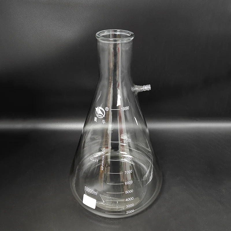 SHUNIU Filtering flask narrow neck with graduations,Capacity 50mL-10000mL,Triangle flask with tubules,Filter Erlenmeyer bottle