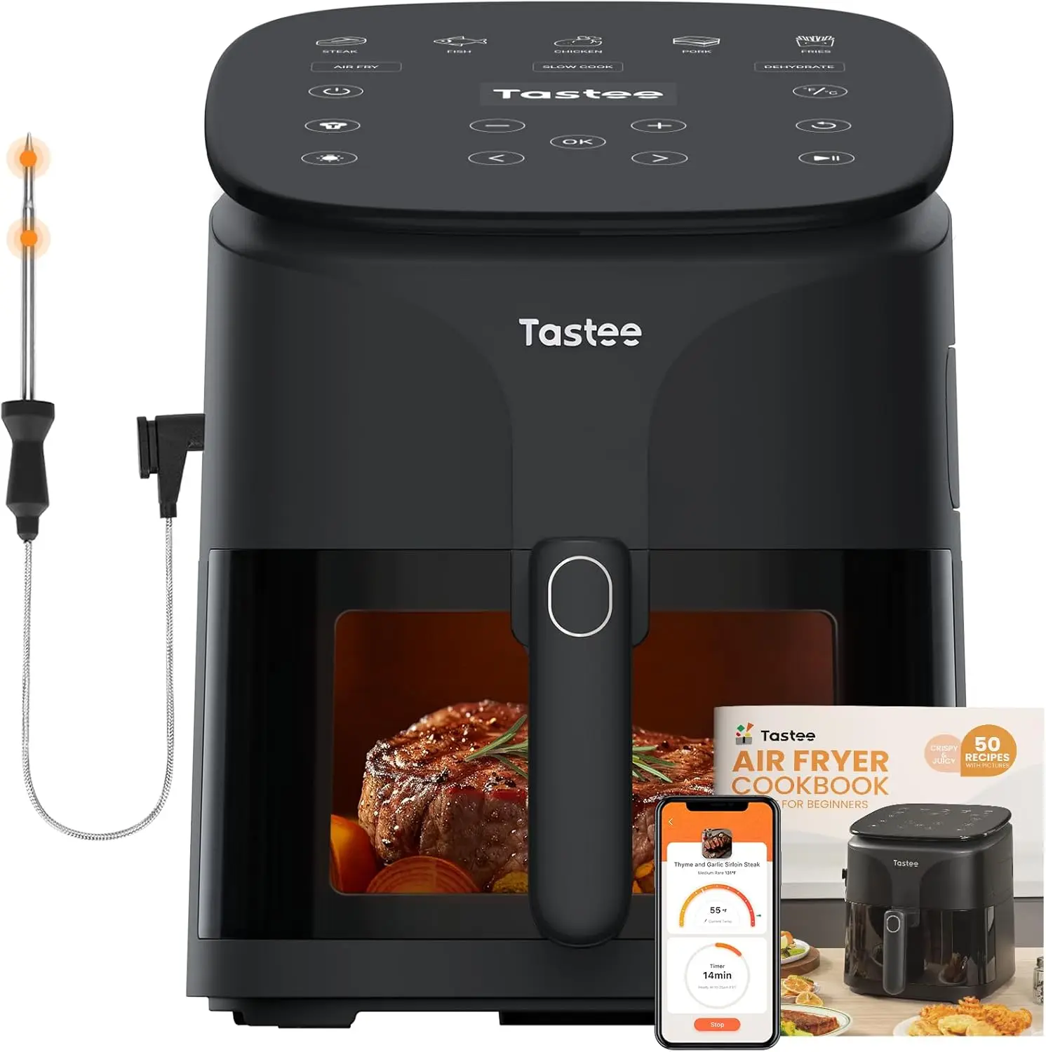 

Tastee Air Fryer, 8-in-1 Compact 5.5QT AirFryers, 450°F Digital Airfryer Dehydrator with Dual-sensor Smart Probe, 24 Presets