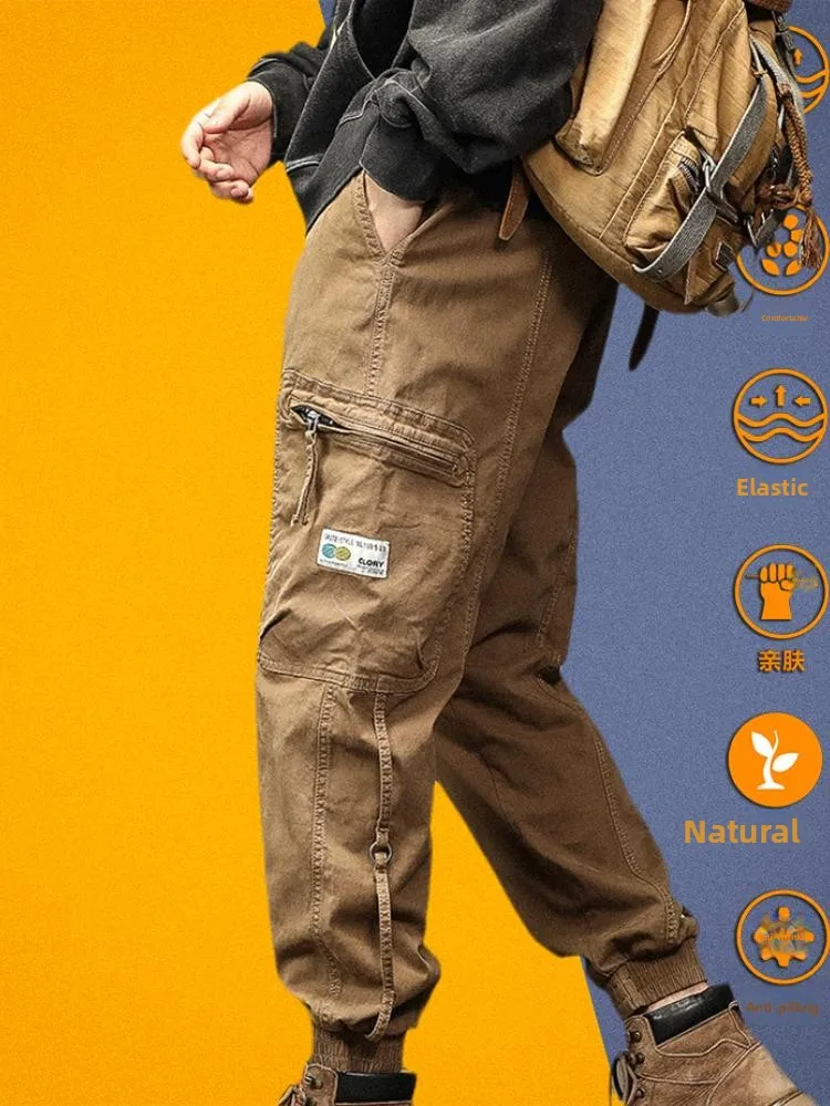 

Elastic Pure Cotton Casual Pants Loose Straight Men's Spring Autumn New Style American Workwear Trousers Youth Fashion Trend