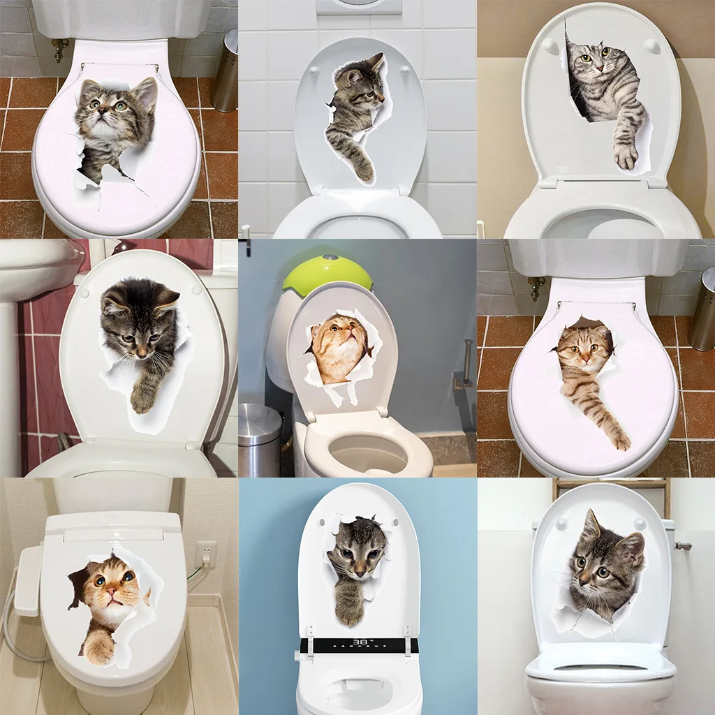 

Toilet Sticker Cute Cat Bathroom Toilet Cover Sticker Wall Stickers Animal Wc Accessories For Home Bathroom Decor Decals S7