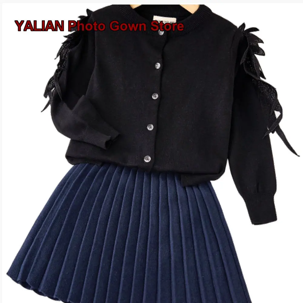 Girls Black Knit Winged Kids Cotton Thin Jacket Girl Chic Coat
