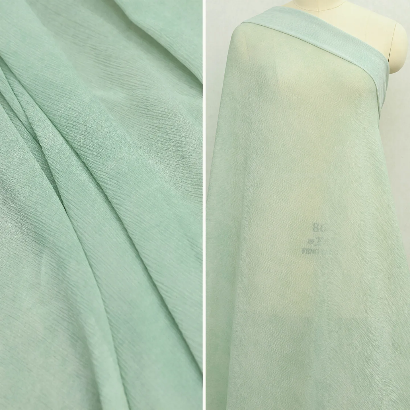 High Quality Sorbet Green Fried Color Style Silk Crinkle Chiffon Silkworm Silk Fabric Hanfu Designer Cloth