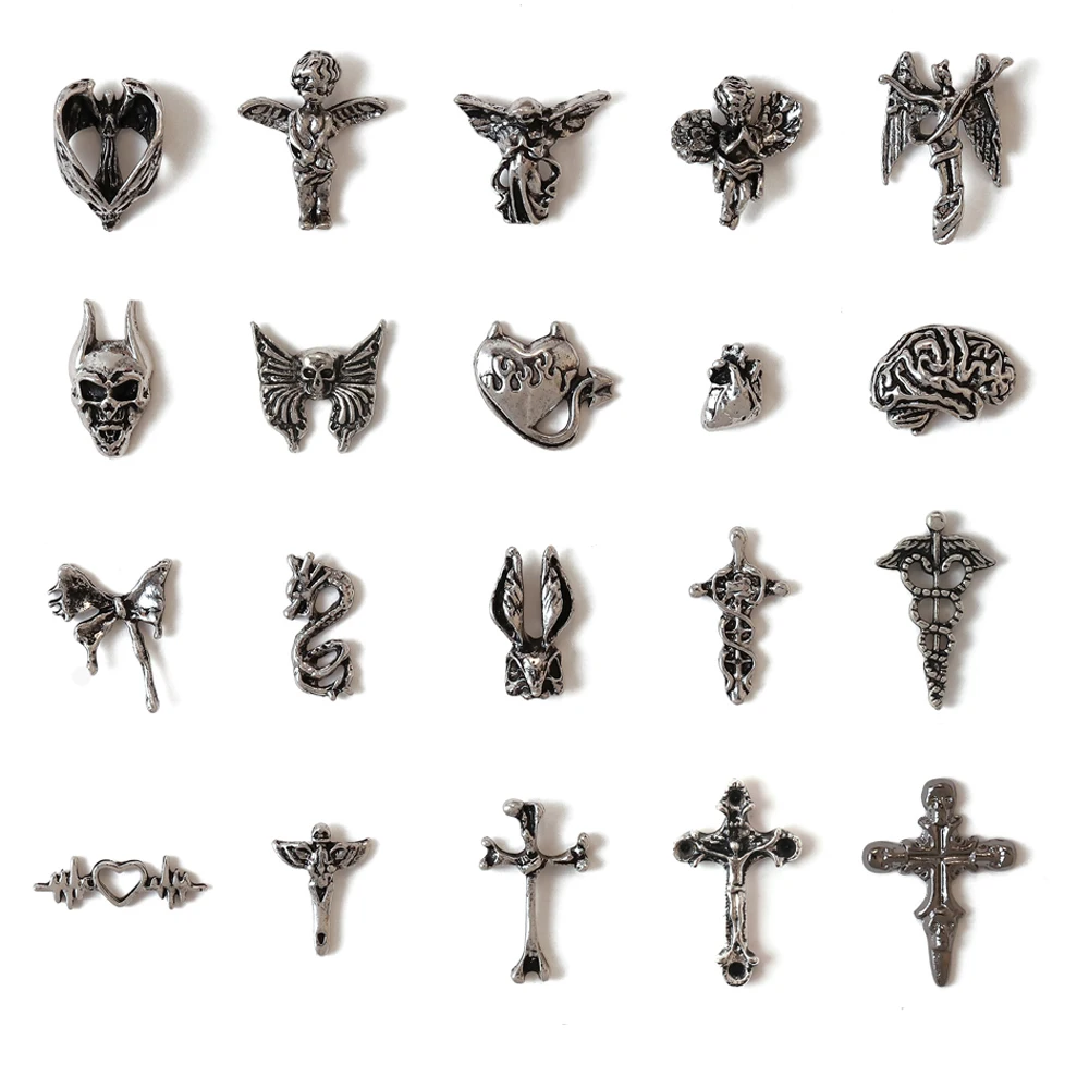 

20Pcs Vintage Cross Nail Art Charm 3D Punk Dark Series Baroque Angel Heart Brain Nail Decoration Luxury DIY Manicure Accessories