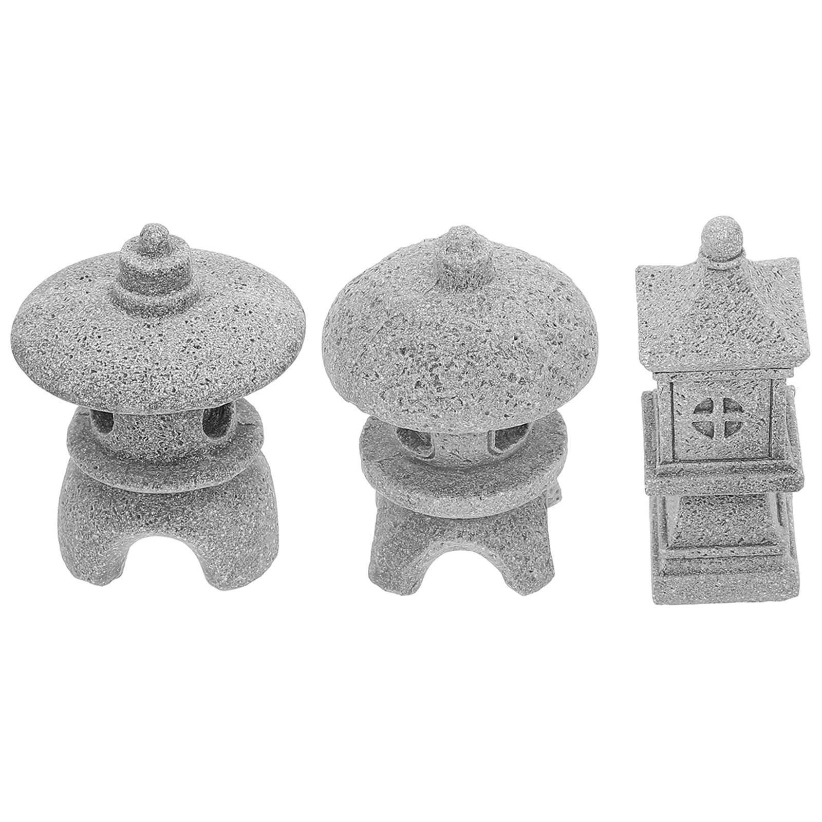 

3pcs Stone Pavilion Ornaments Lightweight Garden Yard Balcony Decor Mini Pagoda Statue Bonsai Adorn Outdoor Sculptures Fish