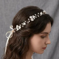 Fashion Sparkling Wedding Headband Pearls Flower Bride Crown Tiaras Korean Style Beaded Women's Headpieces Banquet Event