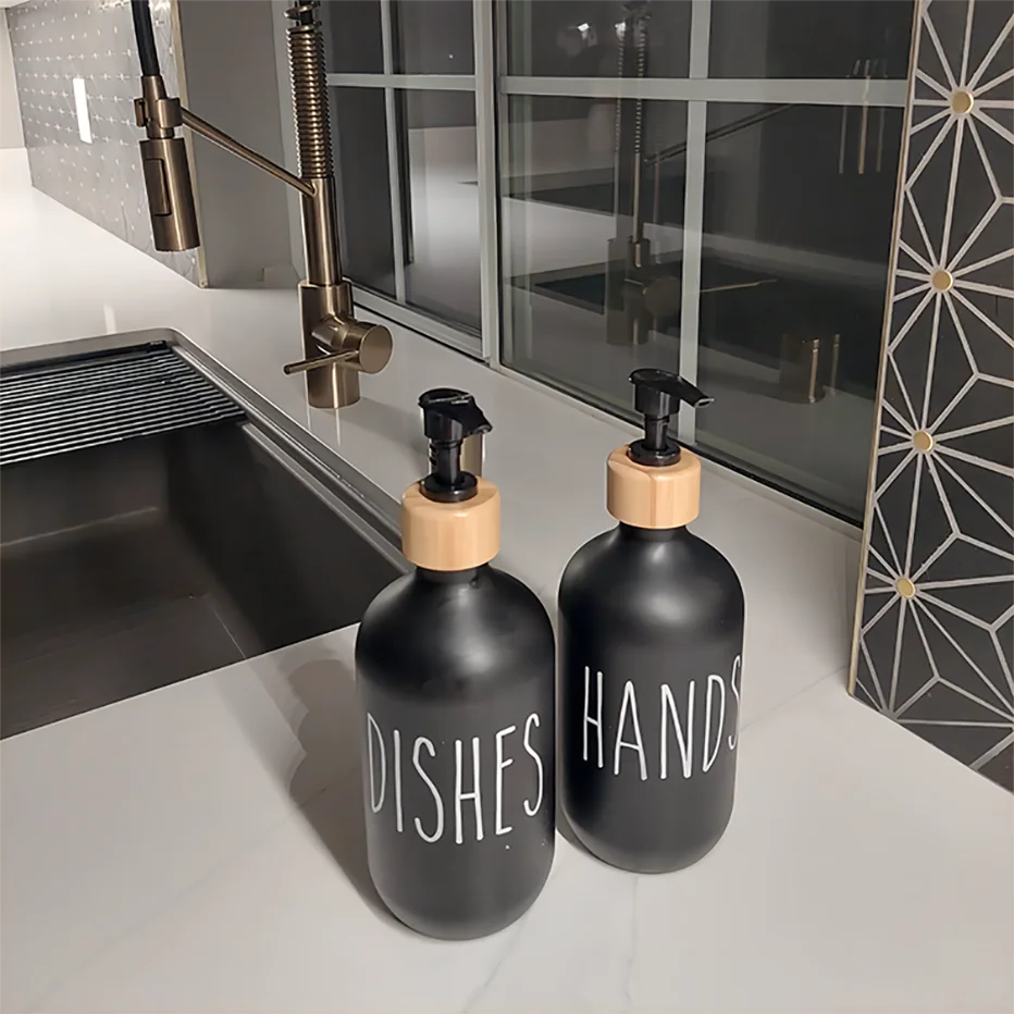 Kitchen Sink Caddy Set Hands Soap and Dishes Soap Dispenser Bottles Refillable Hand Press Soap Dispenser with Storage Tray