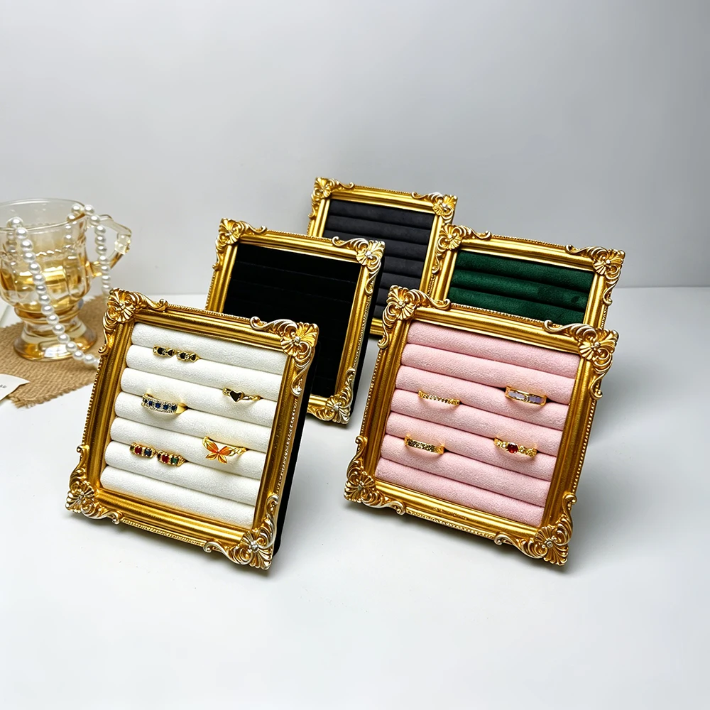 Présentoir d'anneaux carrés rétro, plateau de vitrine de bijoux, décoration de fenêtre de magasin en bois, accessoires de fond de photographie