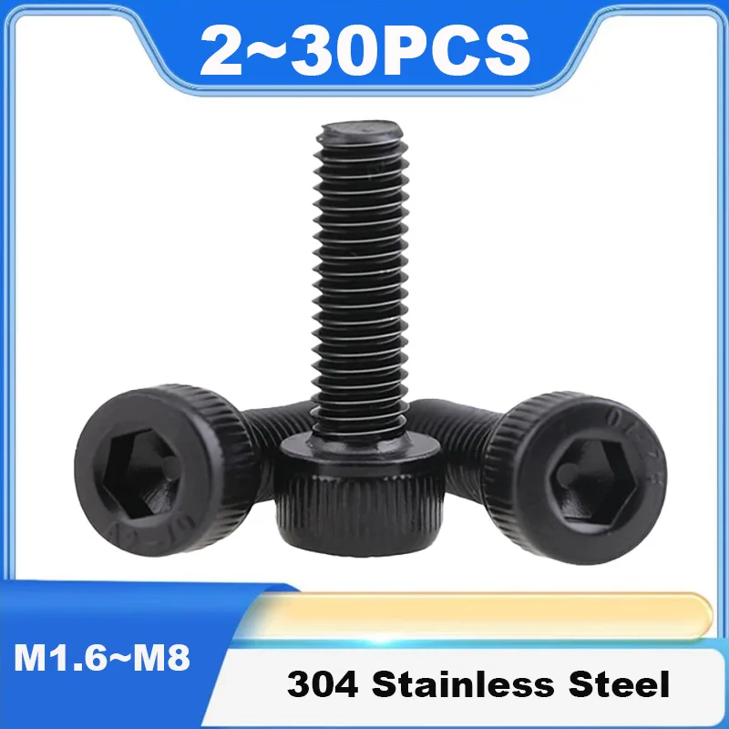 Hex Socket Bolts Threaded Black 304 Stainless Steel Hexagonal Machine Screws Hardware Fastener Hex Socket Head Cap Screws