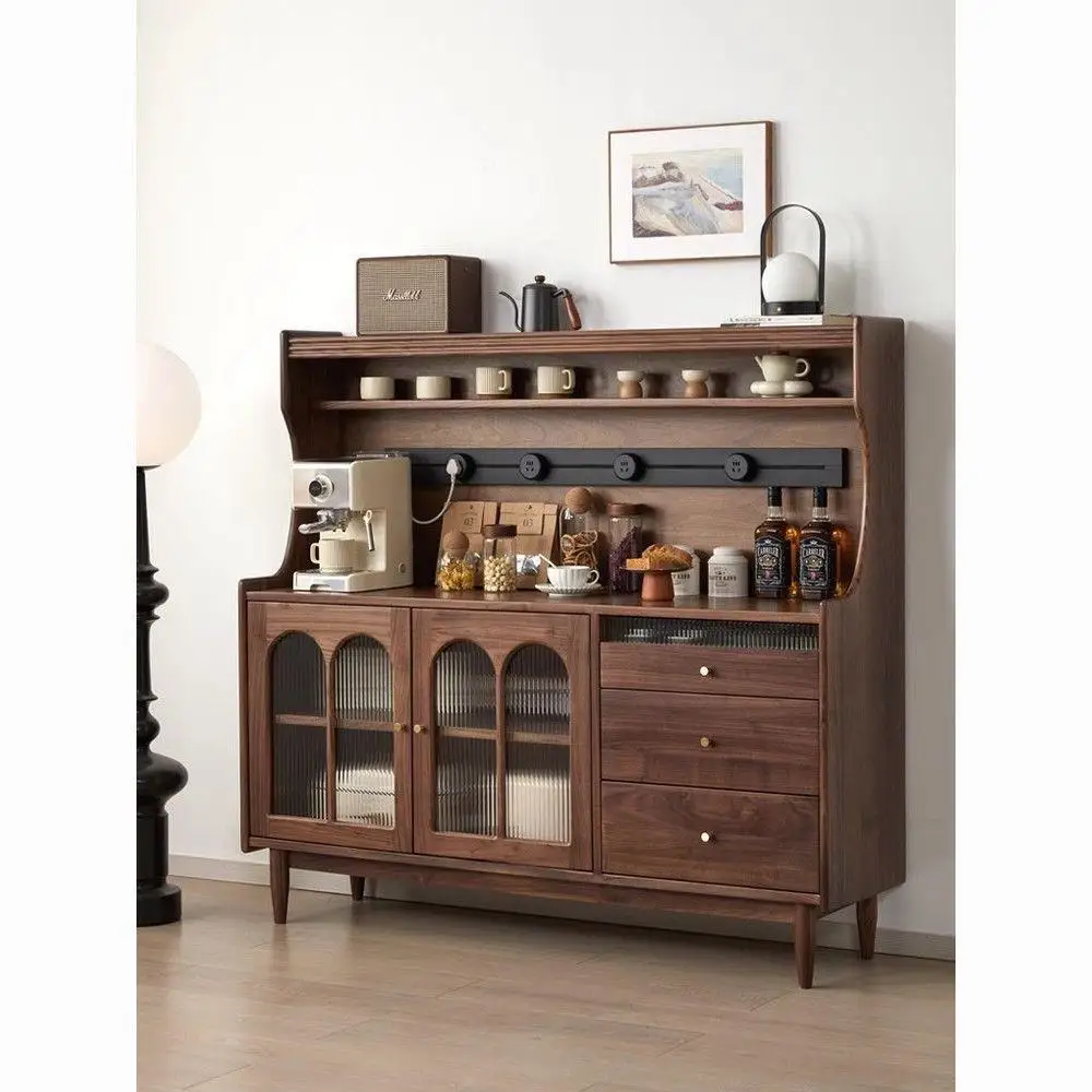 North American black wood walnut color dining side solid wood home locker living room antique storage wine cabinet