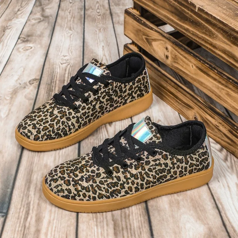 

Casual Leopard Print Color Block Women's Flat Shoes Versatile Fashionable Sports Footwear Comfortable Polyurethane Upgraded Rubb