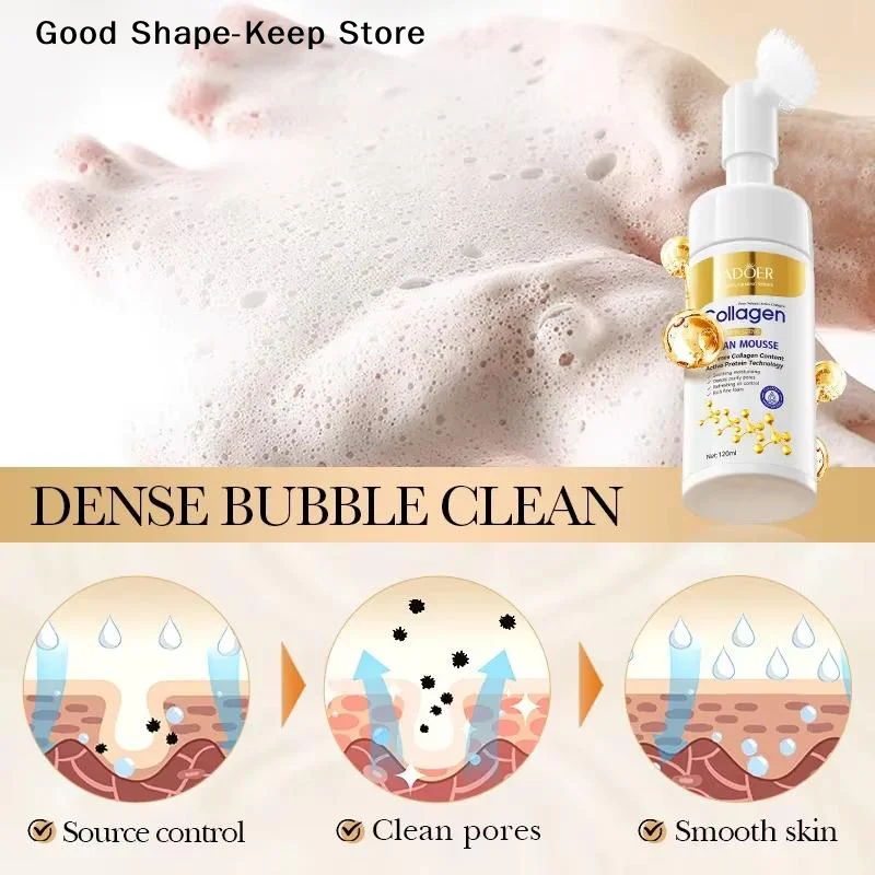 1Pc SADOER Collagen Facial Cleanser Mousse Deep Cleansing Moisturizing Firming Skin Care Wash for Face