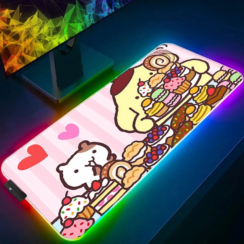 لوحة ماوس LED Pompompurin Gamers Decoracion Gamer Desk Mat RGB Mousepad Locking Edge ملحقات الألعاب الخلفية حصيرة لوحة المفاتيح #1