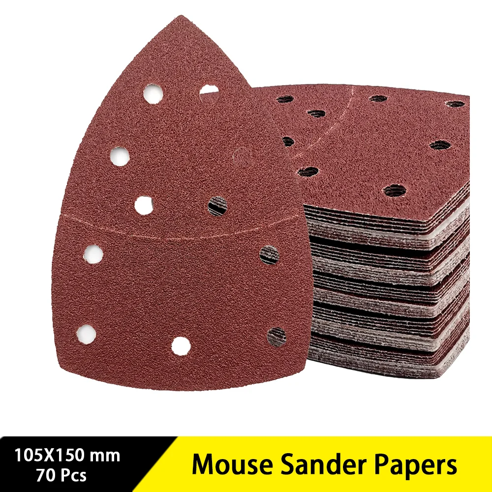 105X150 mm Mouse Sander Papers 70 Pcs Hook and Loop Assorted 40/60/80/120/180/240/320 Grits for Polishing Metal Rust Removal