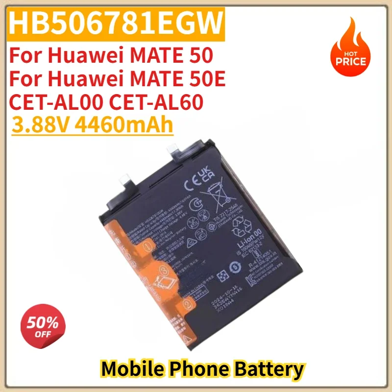 Batería HB506781EGW de alta calidad 3.88V 4460mAh para Huawei MATE 50/50E CET-AL00 CET-AL60, batería de repuesto nueva 6