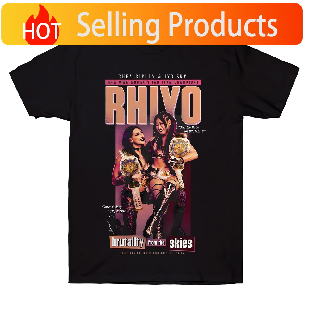 Men's Black Rhea Ripley & IYO SKY RHIYO Tag Team Champions T-Shirt Women’s Cotton High Quality T Shirts Fashion New Pattern Tees