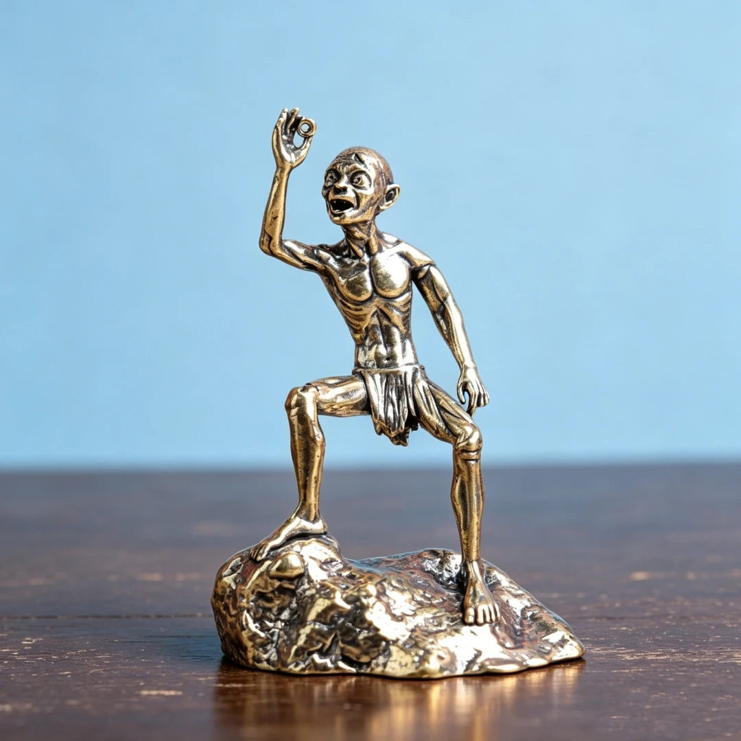 Vintage Brass Cave Creature Figurine Fantasy Collectible Desk Decor Miniature Shelf Ornament