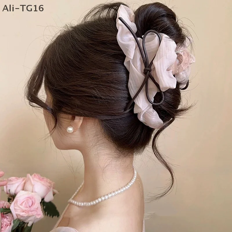 Mode Geplooide Boog Haarklauw Clips Voor Vrouwen Meisjes Zoet Groot Haar Versieren Hoofdband Franse Party Shark Clip Haaraccessoires