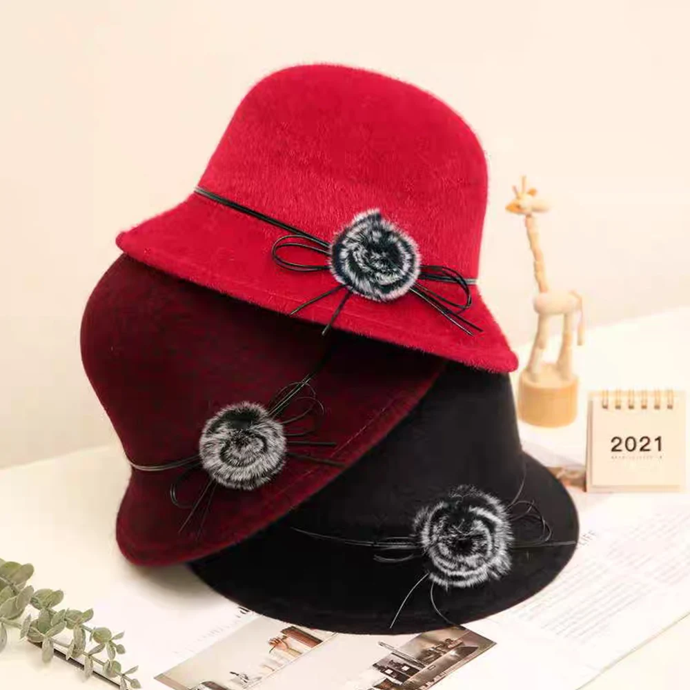 Vintage Women Bucket Cap Solid Bow Woolen Felt Fedoras Hat Female Winter Autumn Ladies Dome Felt Wedding Church Jazz Caps Bowler