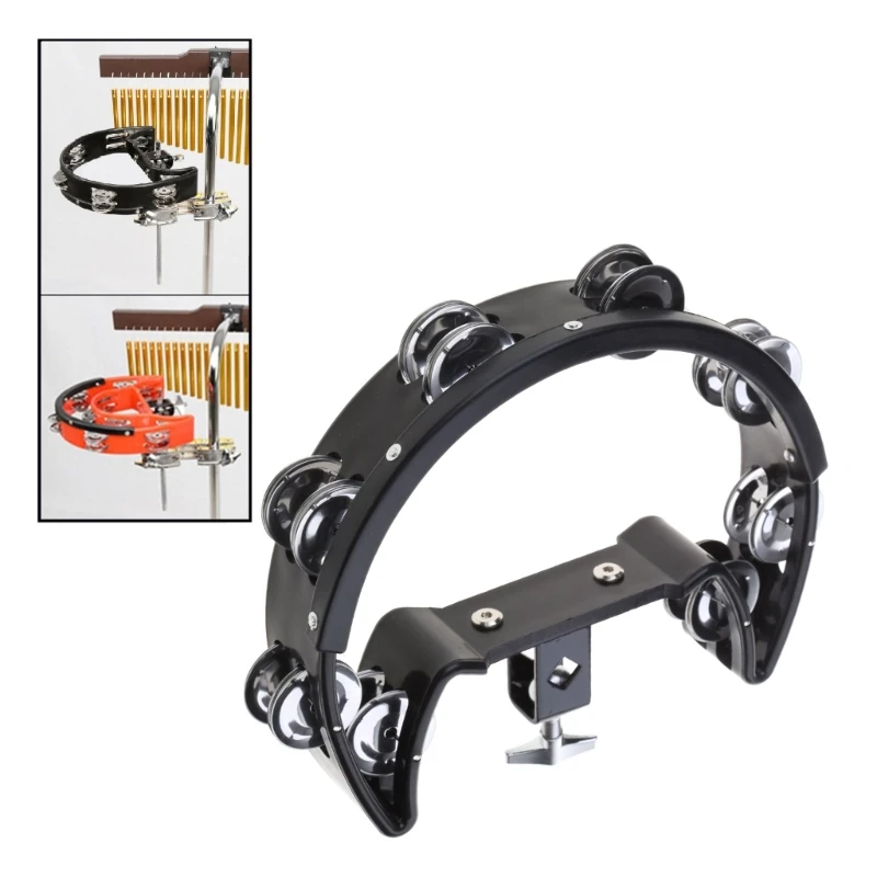 77HC Half Moon Hi-hat Tambourine Mountable Plastic Base Tambourine with Double Row Steel  Handheld Percussion