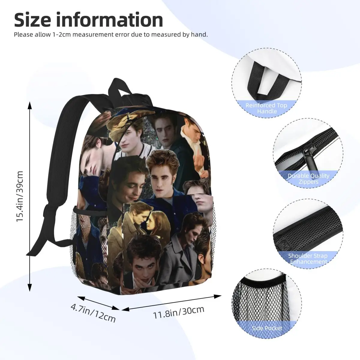Edward Cullen Twilight Backpack Student BookBag Children School Bag Computer Shoulder Bags for Boys Girls