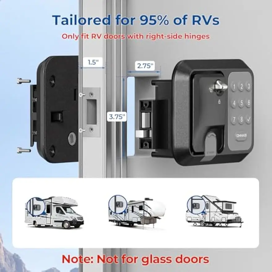 Full Metal RV Keyless Entry Door Lock with Password & Remote, Trailer Camper Replacement, Versatile Latch