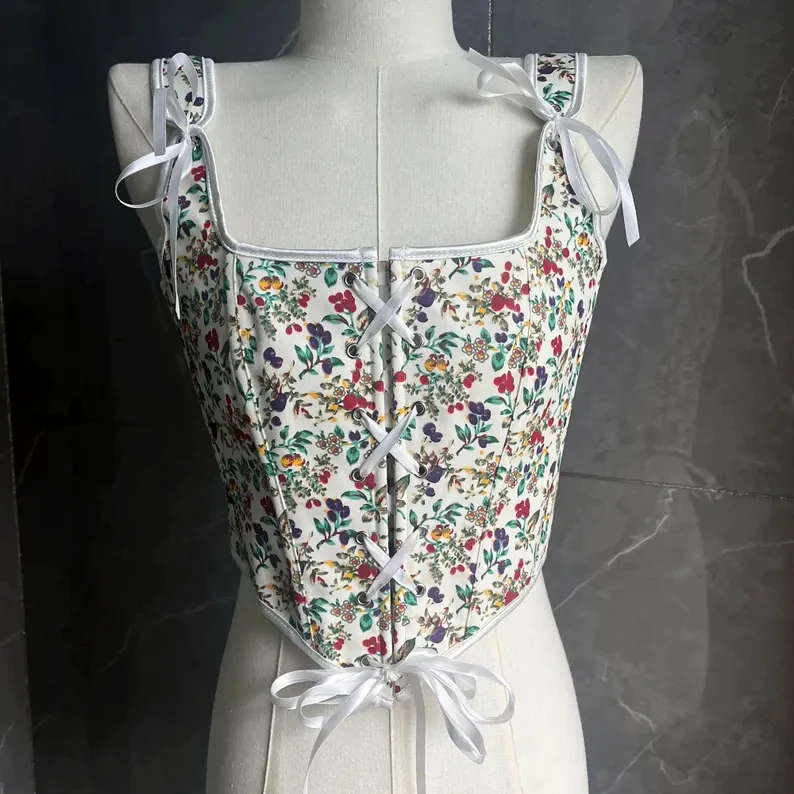 

Simple and elegant printed suspenders short slim corset, retro jacquard fashionable and versatile small floral corset