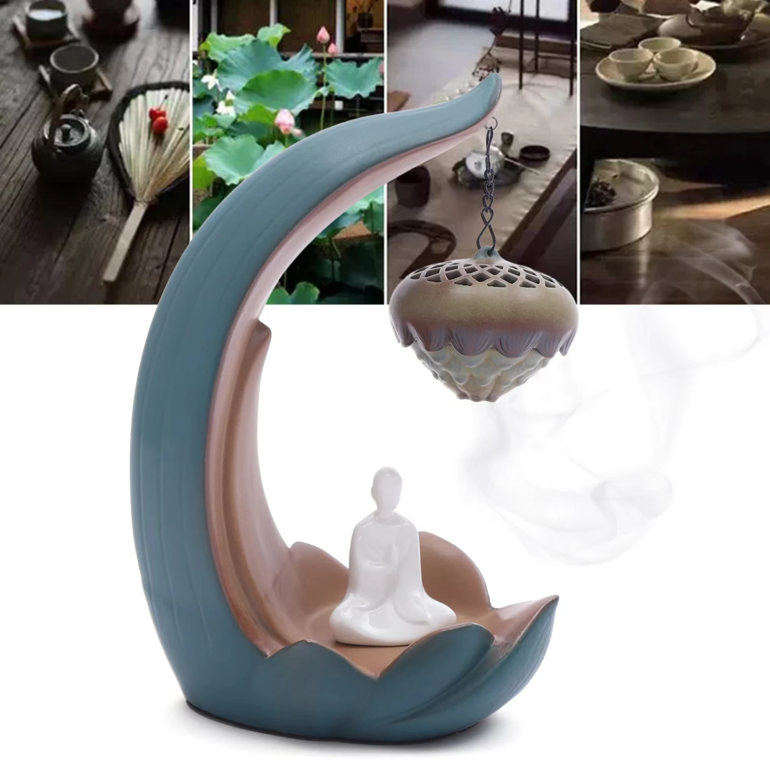 Zen-like Incense Burner Ceramics Ornaments Handmade and Unique In Shape Creative Green Ceramics Chinese Style Incense Burner