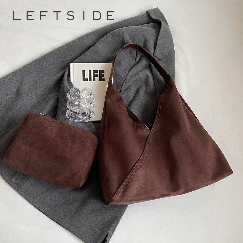 LEFTSIDE Retro 2 Pcs/set Faux Suede Underarm Bags For Women 2024 Winter Y2K Female Fashion Hobo Bag Female Shoulder Bag Handbags