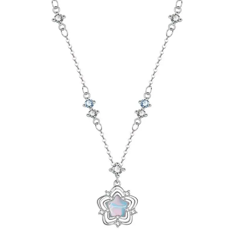 

925 Sterling Silver Sparkling Zircon Elegant Star Necklace for Women's Birthday Party Gift
