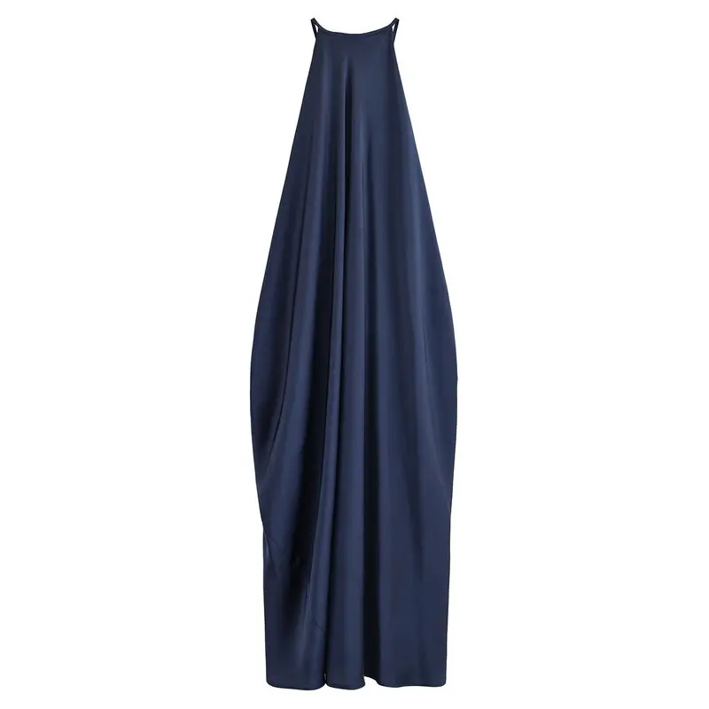 Summer New Arrival Women's Long Svel Silk Satin Feel Dr Versatile High Waist A-Line Gown Commute Sle  Color