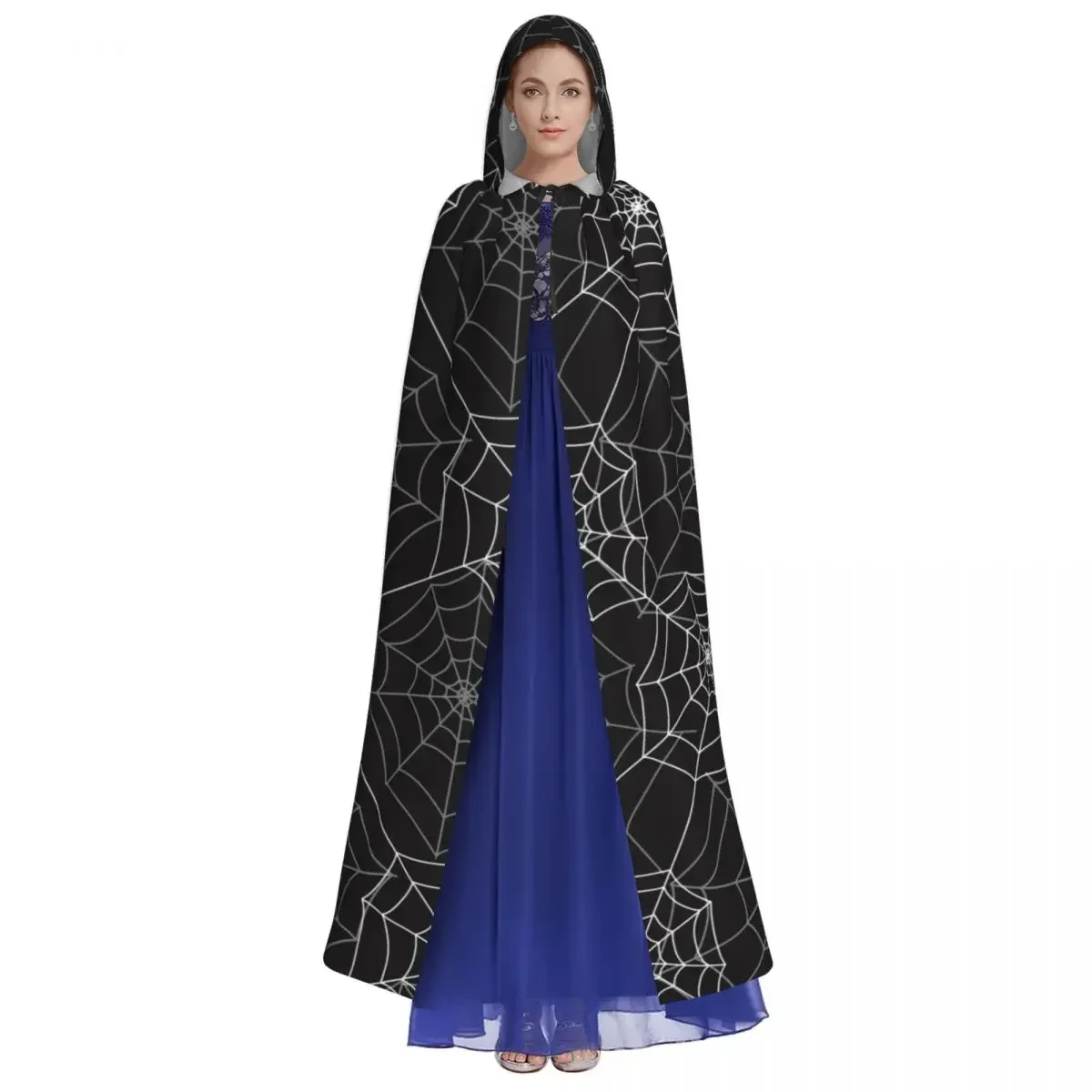 Kapuzenumhang mit Spinnennetz-Muster, Polyester, Unisex, Hexenumhang, Kostümzubehör