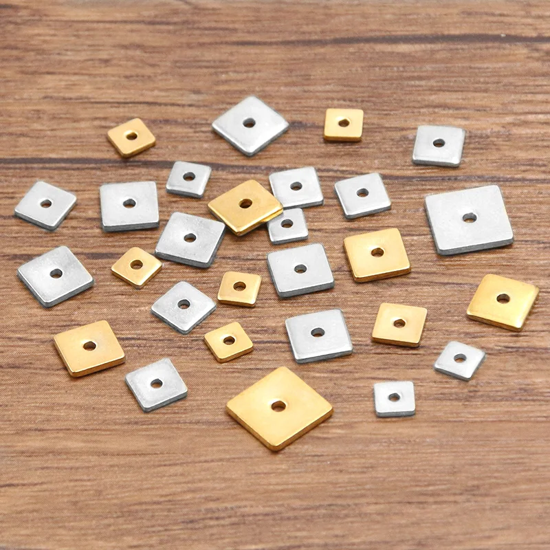 20Pcs 4 5 6 8mm Two Color Stainless Steel Square Charm Lsolation Bead DIY Necklace Bracelet For Jewelry Making