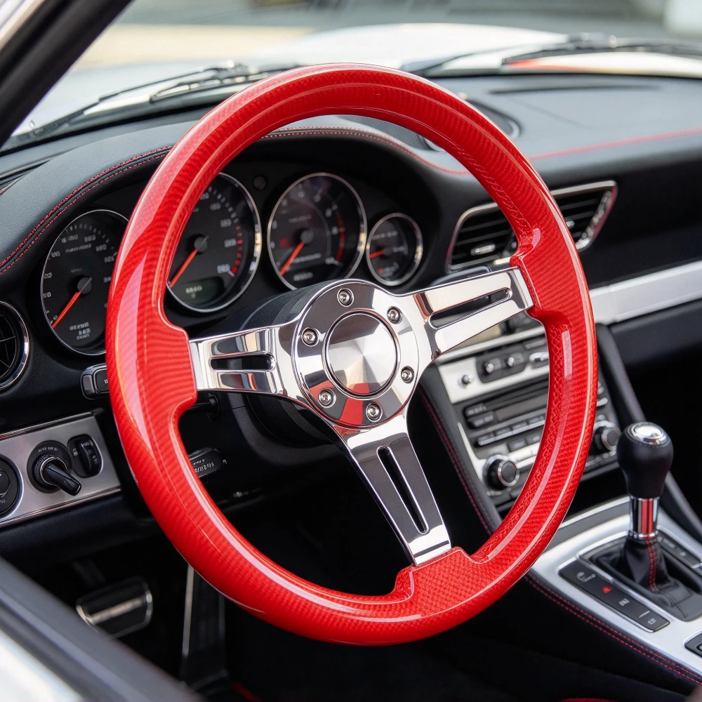 Universal 14 Inch Racing Style Car Red Steering Wheel 35cm Wood Auto Sports Drifting Steering Wheel Car Accessory Steering Wheel