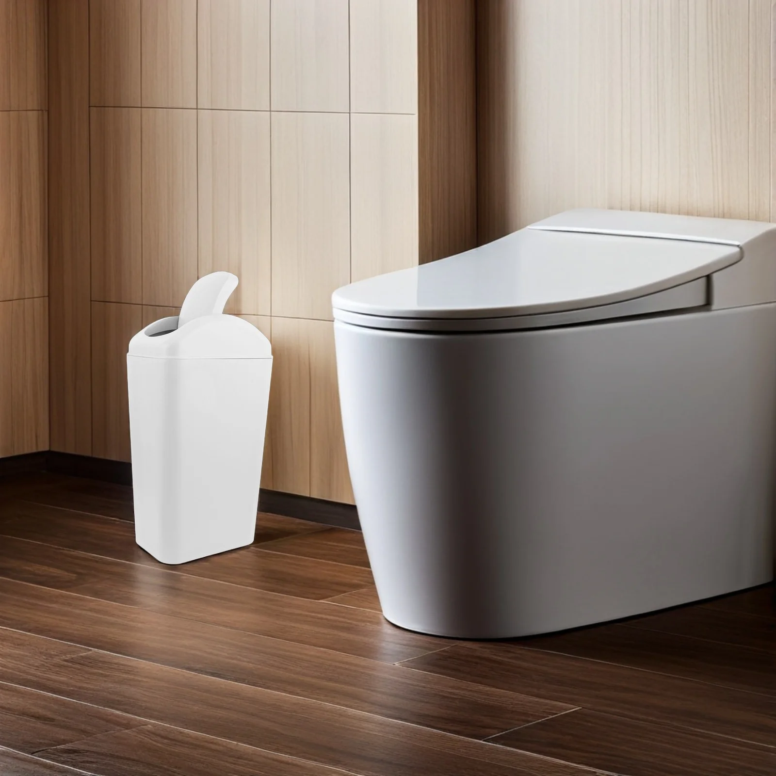 سلة المهملات البلاستيكية النحيفة سعة 8 لتر، غطاء متأرجح، سلة مهملات المطبخ، توفير المساحة، التحكم في الرائحة، سلة سعة كبيرة للحمام #2