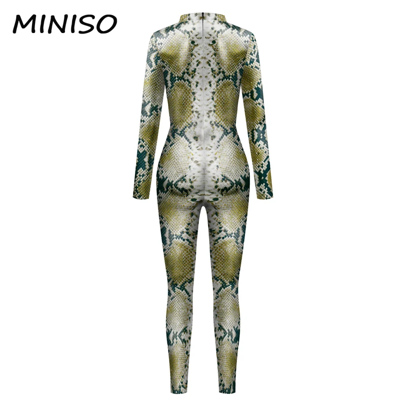 MINISO Cosplay Snake Pattern Jumpsuits Women Clothing Halloween Carnival Fancy Dress Bodysuit Animal 3D Printing Costume Zentai