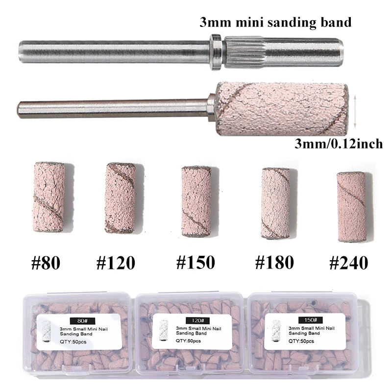 #120 #150 #180 Mini Nail Sanding Bands Nail Drill Bits Mandrel For Remove Nail Polish Gel Dead Skin Calluses Cutter Drill Bit
