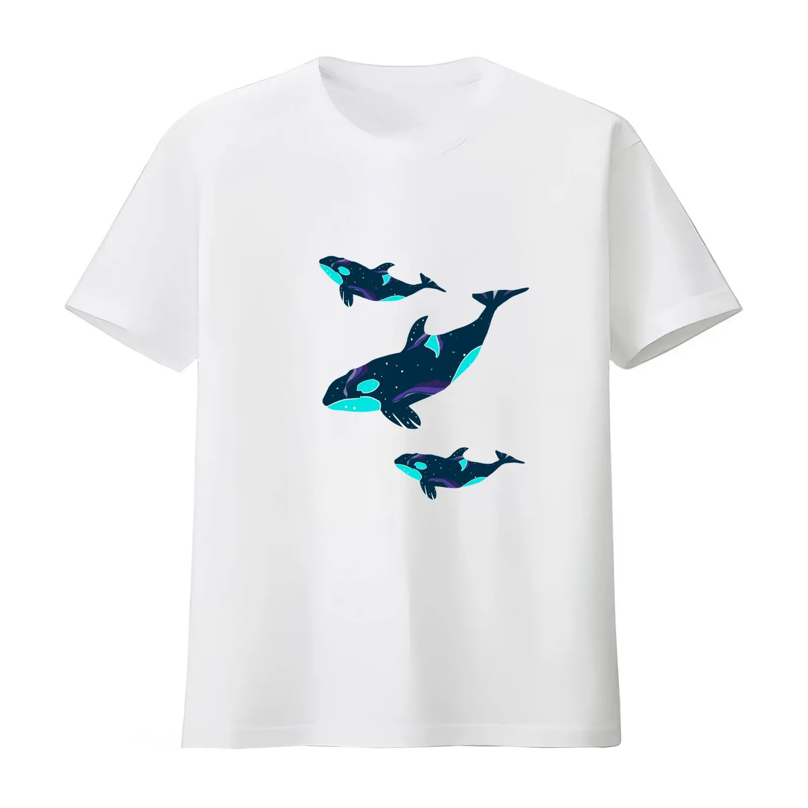 Triplet Galaxy Killer Whale Design T-Shirt Summer Casual Cotton Tee Oversized Streetwear Tops Vintage Graphic Print