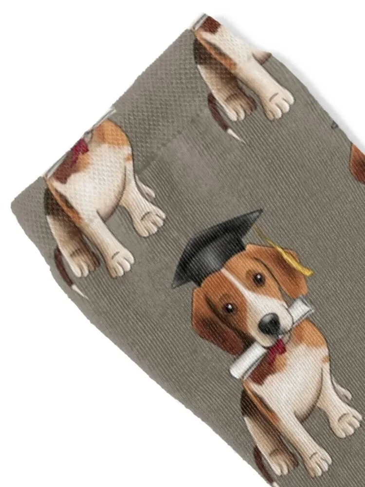 Cute Beagle Graduation Beagle Wearing a Graduation Hat and Holding a Diploma Socks floor with print Socks Ladies Men's