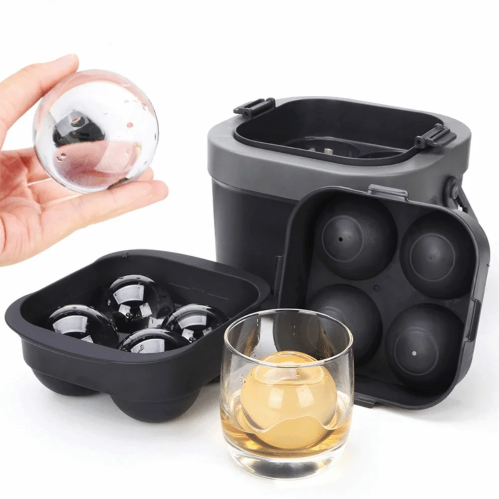 6CM Crystal Clear Ice Ball Maker 4 Cavities Non-stick Ice Sphere Cube Maker High Purity Silicone Bar Clear Ice Sphere Mold